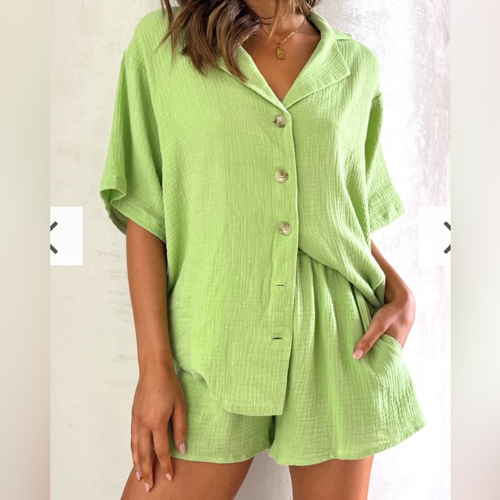 Gauze Button Down & Shorts Set